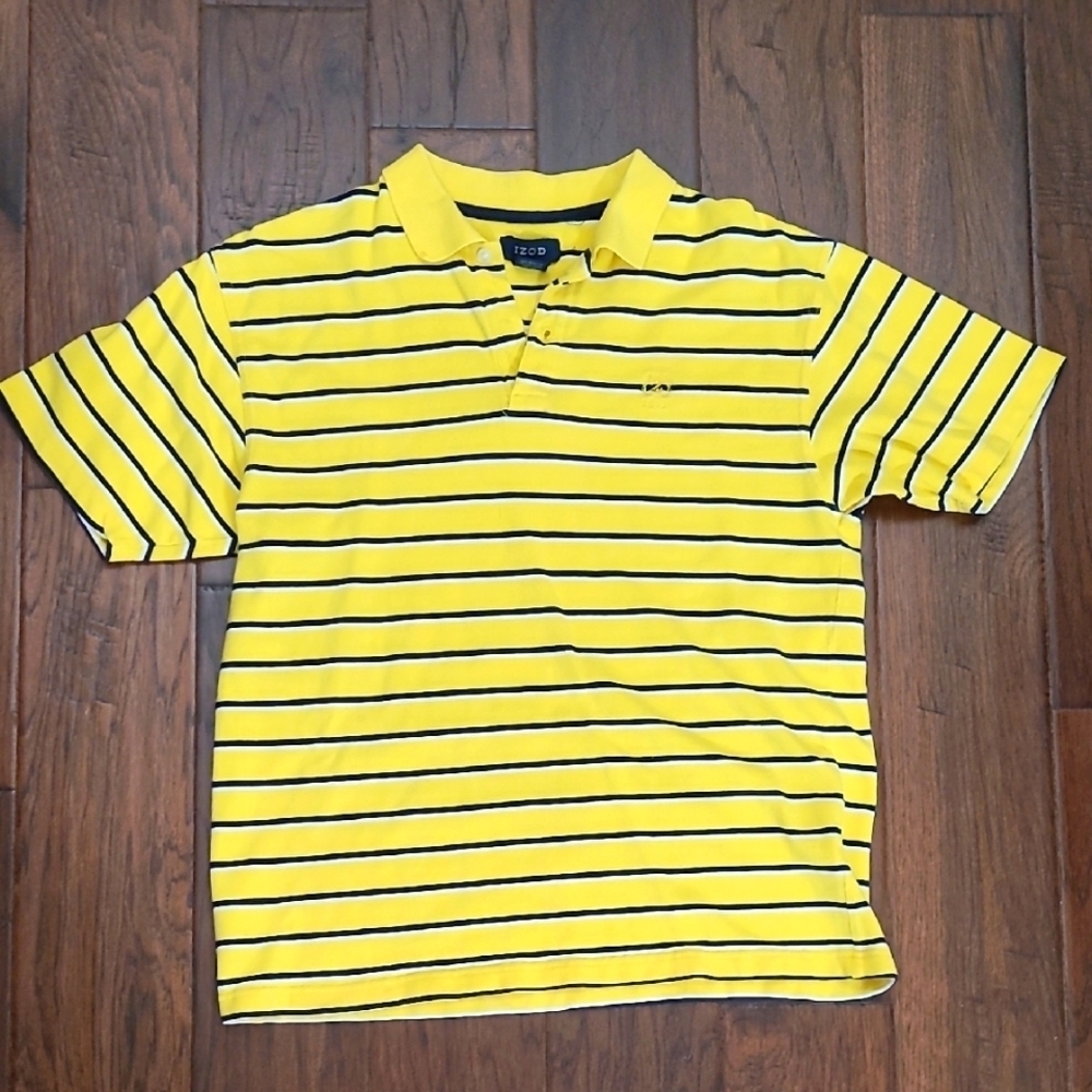 💥3for$12💥 Izod Yellow & Navy Blue Striped Polo Shirt size XL (18)